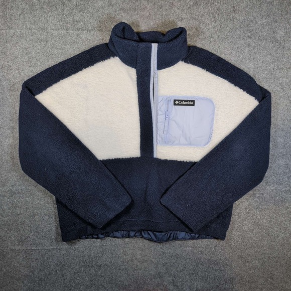 Columbia Sweaters - Columbia Sherpa Fleece Pullover Womens XL Navy Cream Half Snap Colorblock
